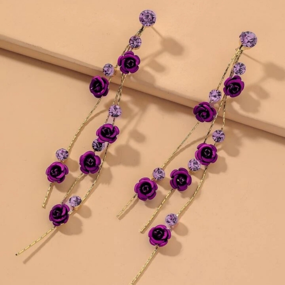 Purple Flower Drop Earrings